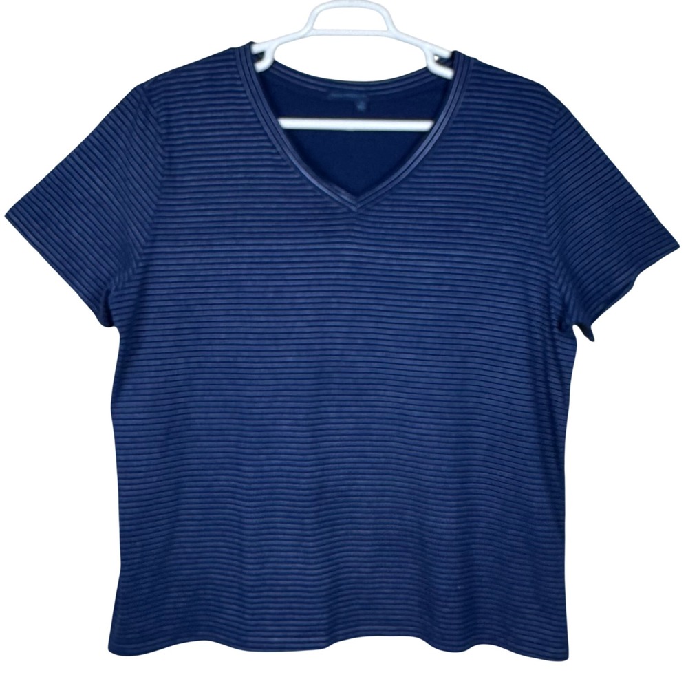 Fresh Produce Striped Blue V-Neck Coastal Casual T-Shirt Women 2X Minimalist USA